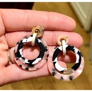 Boutique Blush Pink & Black Tortoise Shell Acrylic Double Hoop Acrylic Earrings